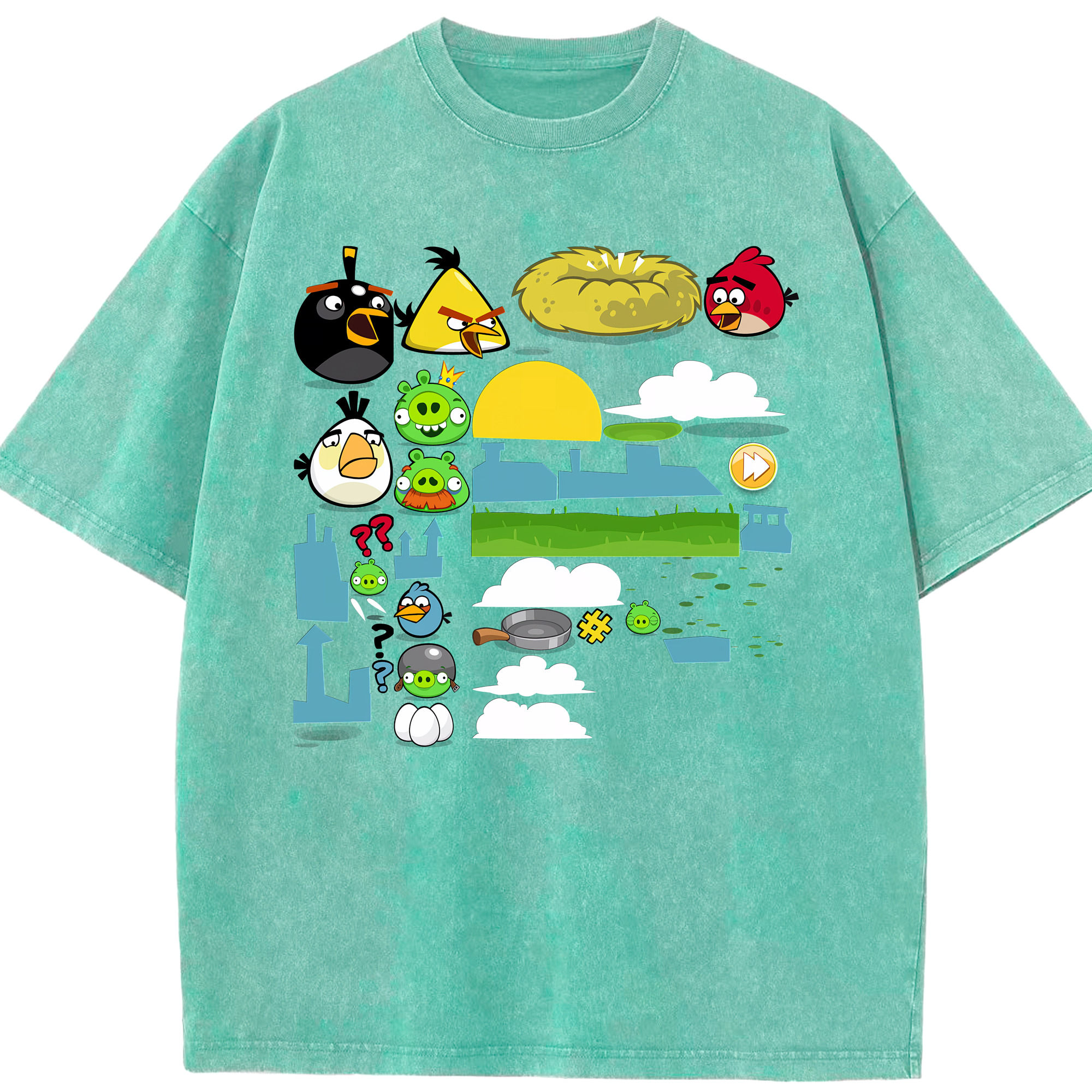 （画像用） Angry Birds アングリーバード 綿100% ヴィンテージ風 半袖Tシャツ（フロントプリント）